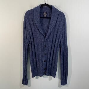 Jos A Bank Men Blue Cable Knit 80% Wool Elbow Patch Button Up Cardigan Size XL